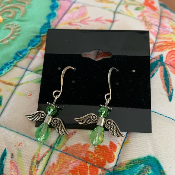 🏆BOGO Angel Wing earring hook Green silver color jewelry fun - Picture 2 of 2